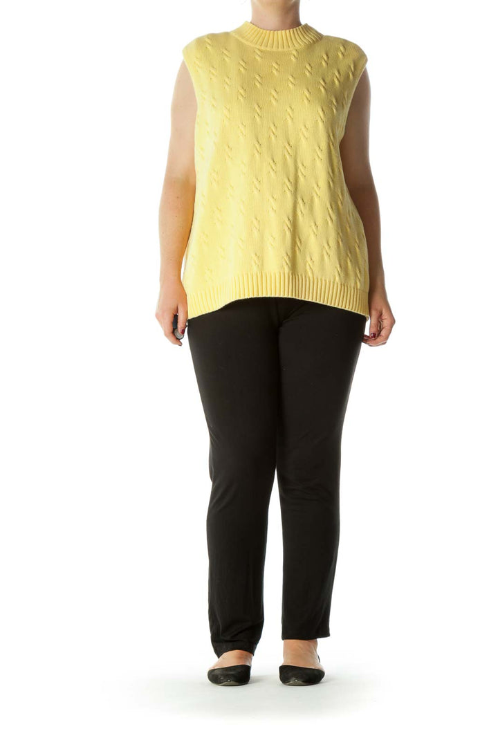 Yellow 100% Cotton Round Neck Stretch Sweater Vest