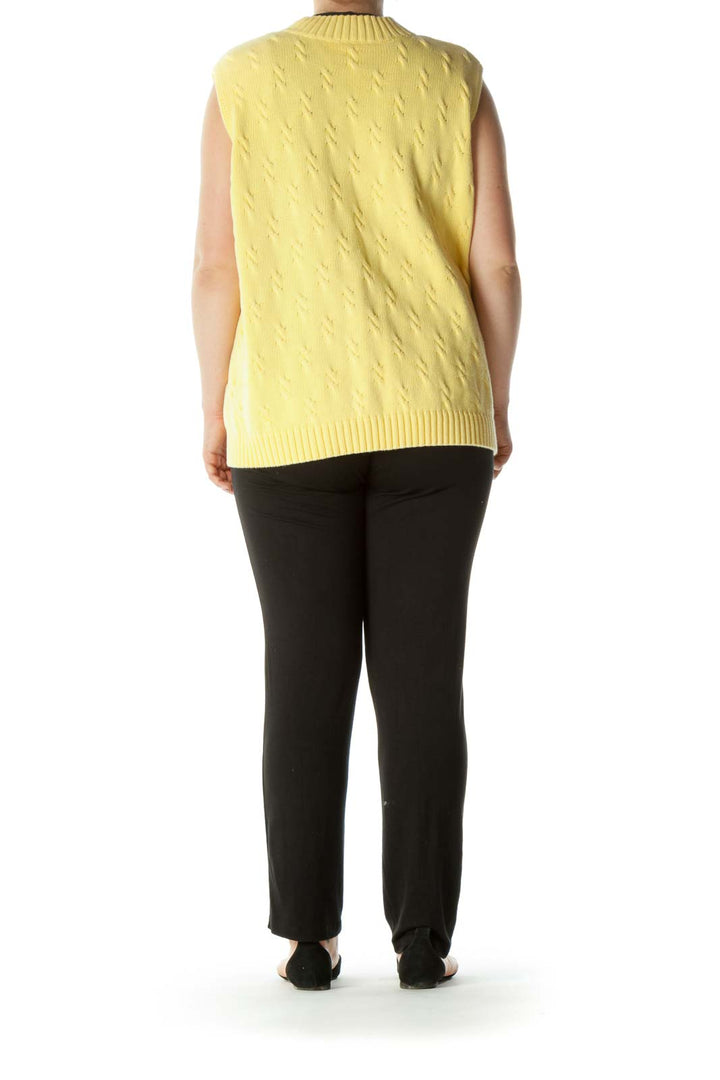 Yellow 100% Cotton Round Neck Stretch Sweater Vest