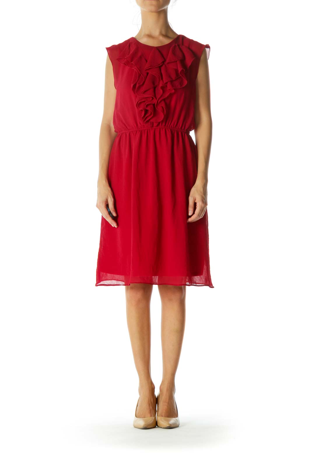 Red Ruffled Midi Dress