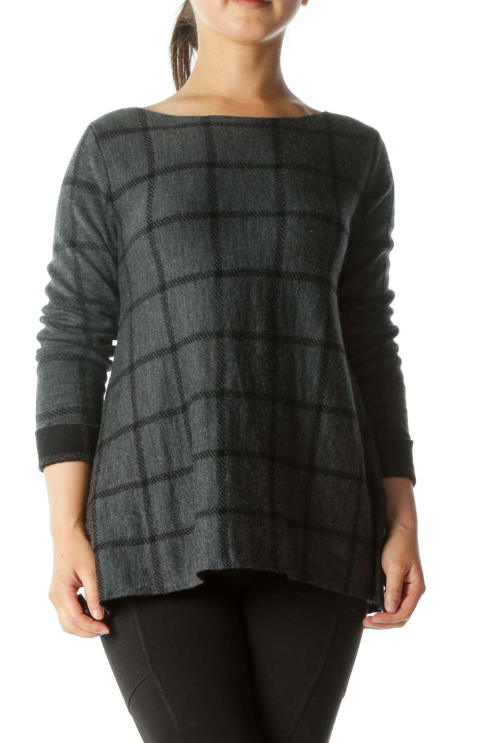 Gray Black Check Reversible Knit