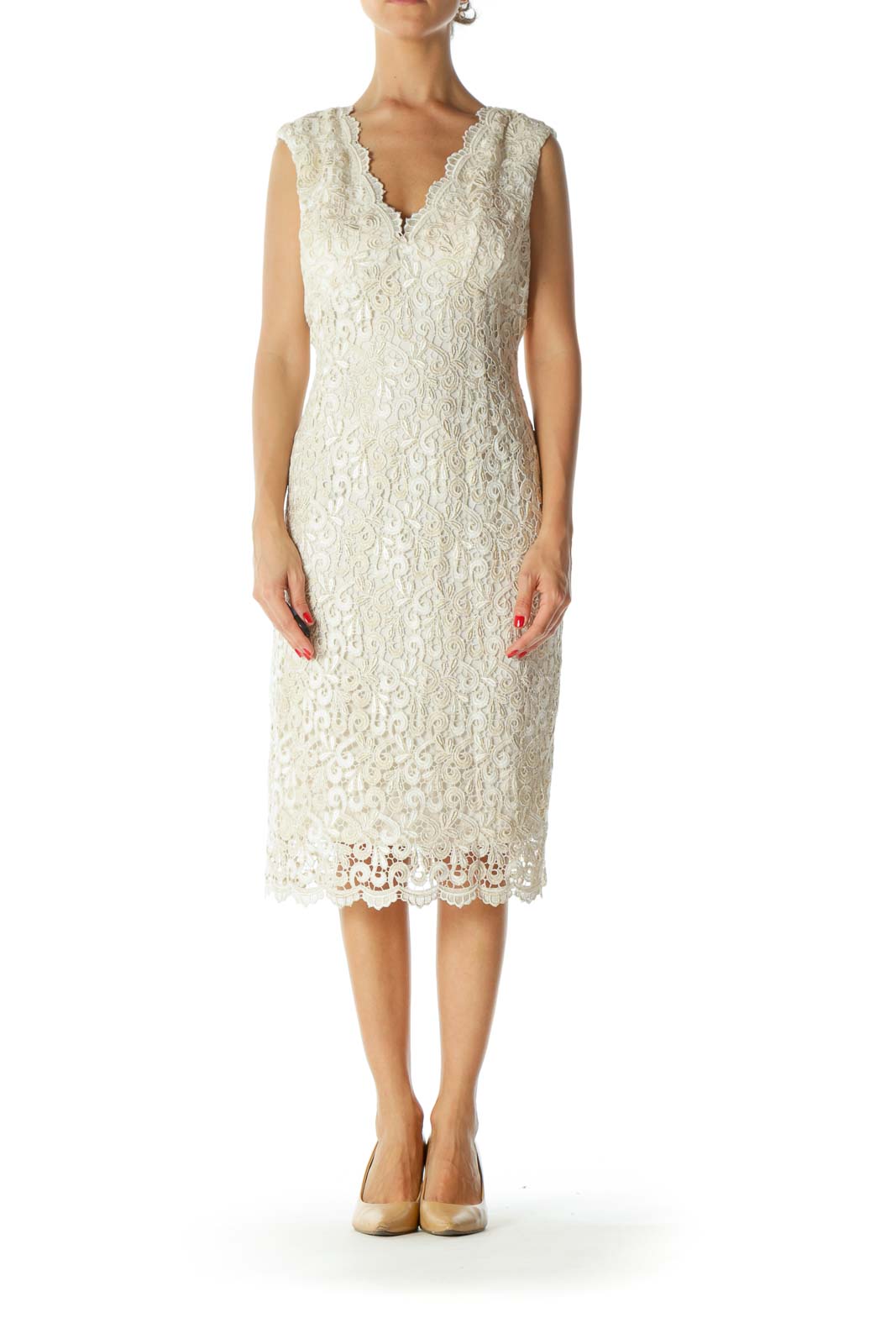 Cream Embroidered Metallic Dress