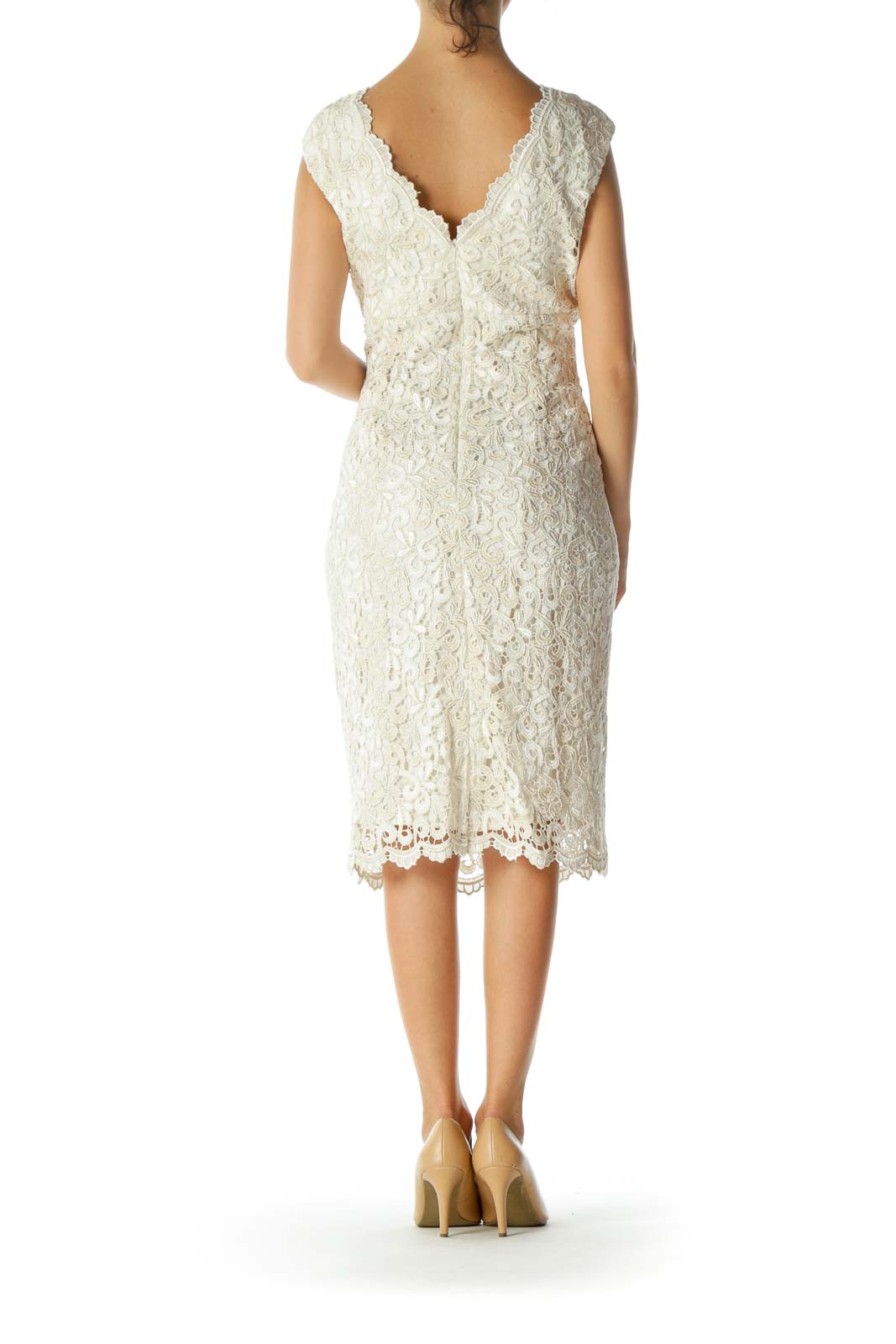 Cream Embroidered Metallic Dress