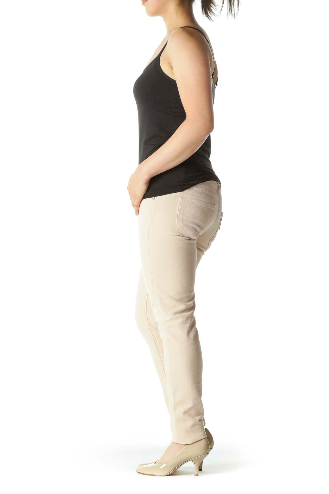 Light Peach-Pink Cotton Blend Stretch Skinny Pants