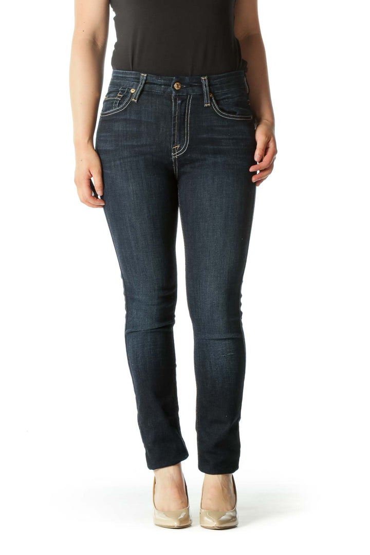 Blue Dark-Wash Stretch Skinny Jeans