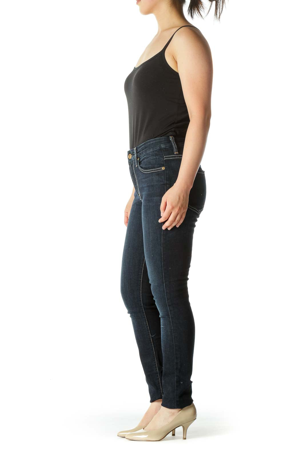 Blue Dark-Wash Stretch Skinny Jeans