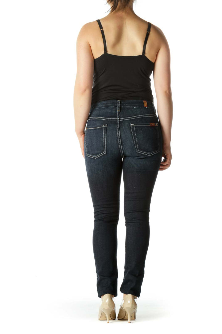 Blue Dark-Wash Stretch Skinny Jeans