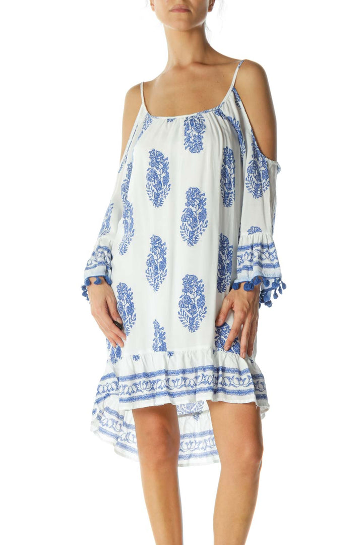 White Blue Pattern Relax Beach Dress