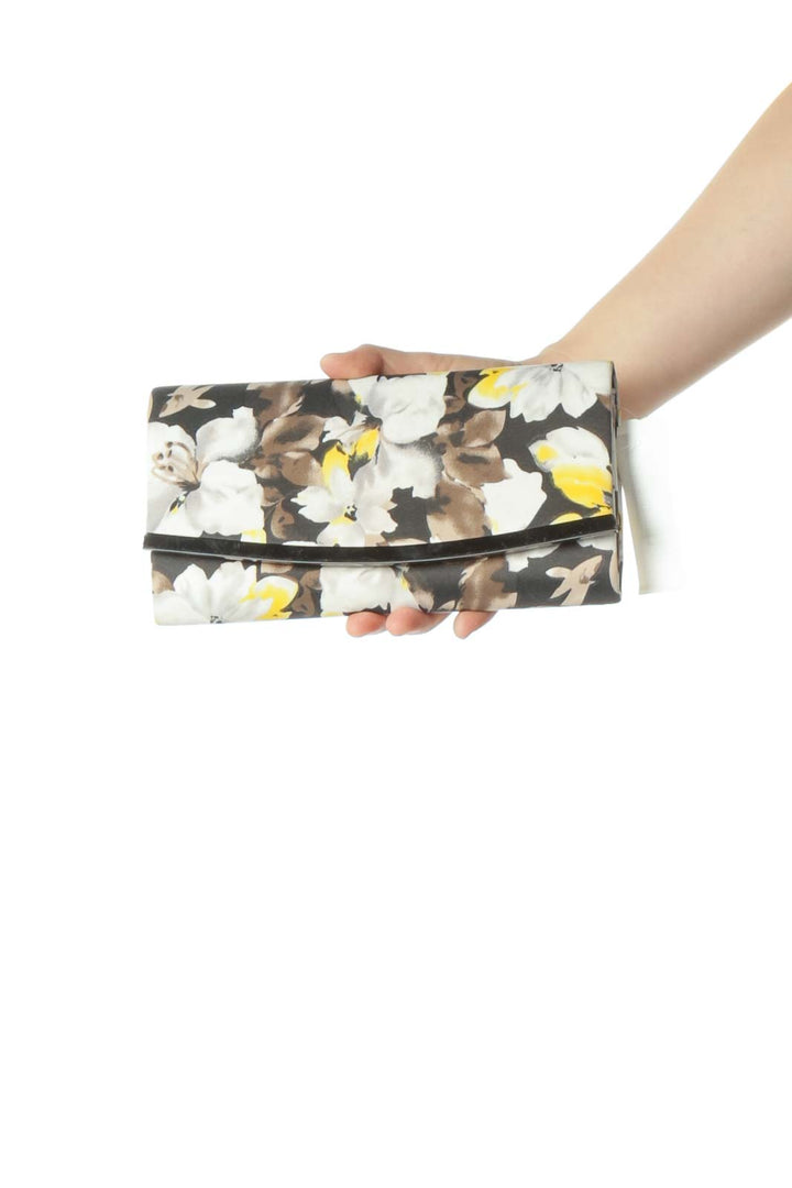 Black Floral Print Evening Clutch