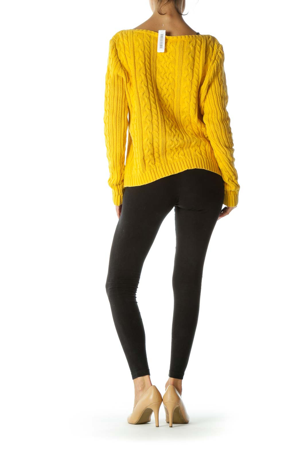 Yellow 100% Cotton Cable-Knit Boat-Neck Sweater