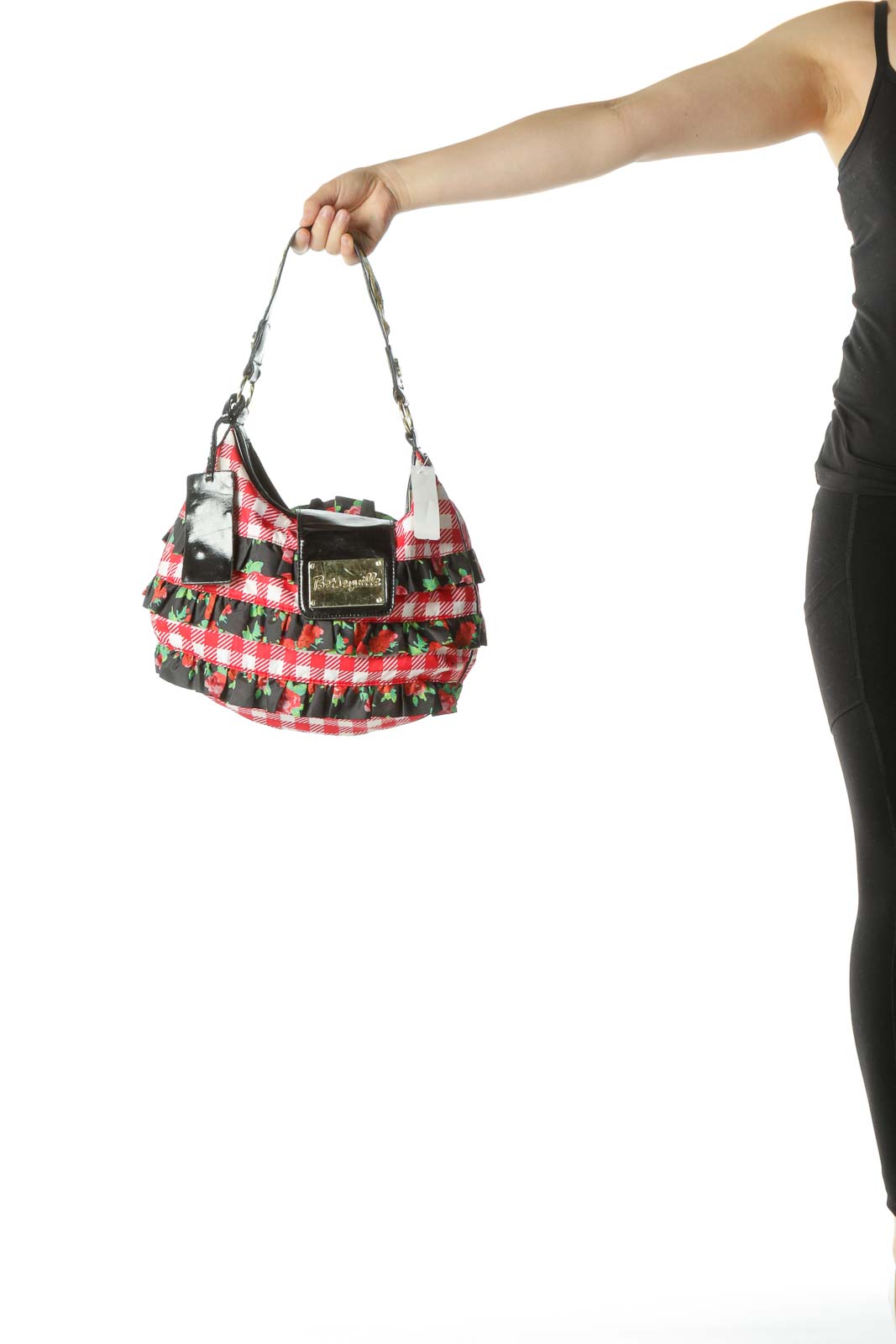 Red Printed Ruffle Shoulder Bag