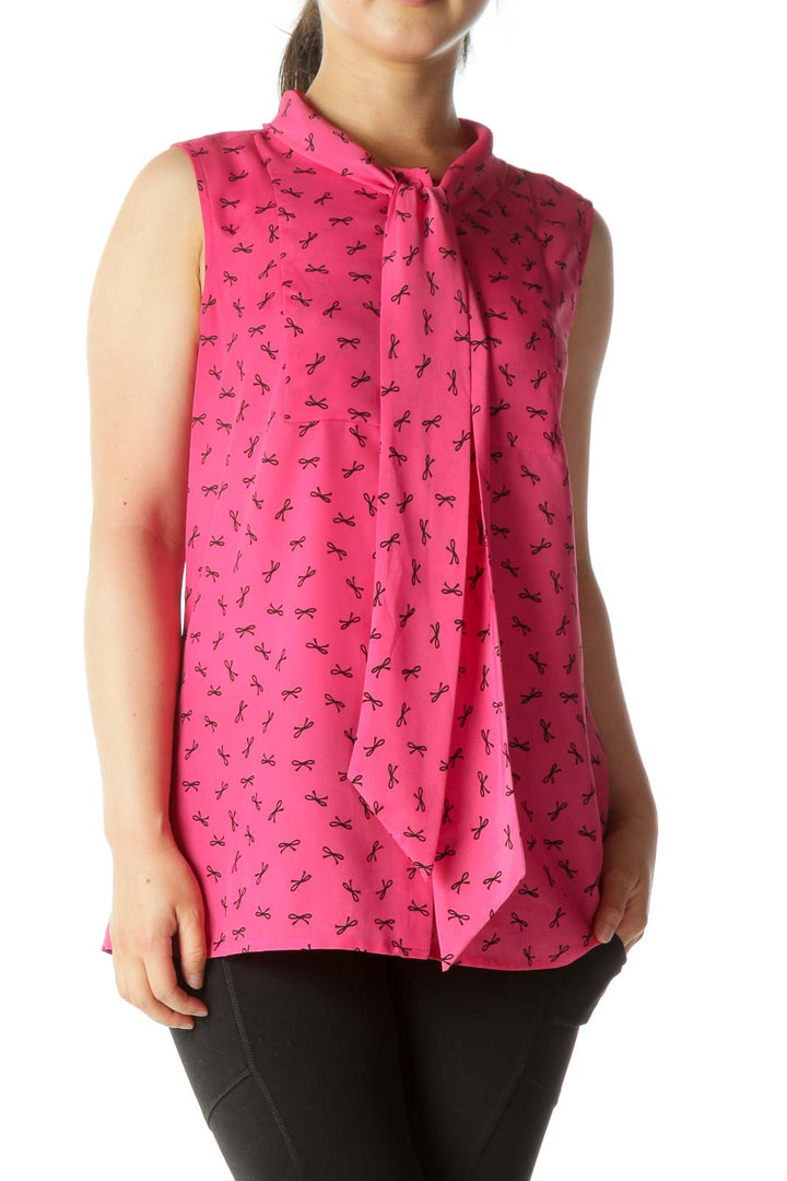 Pink Sleeveless Tunic with Bow Pattern