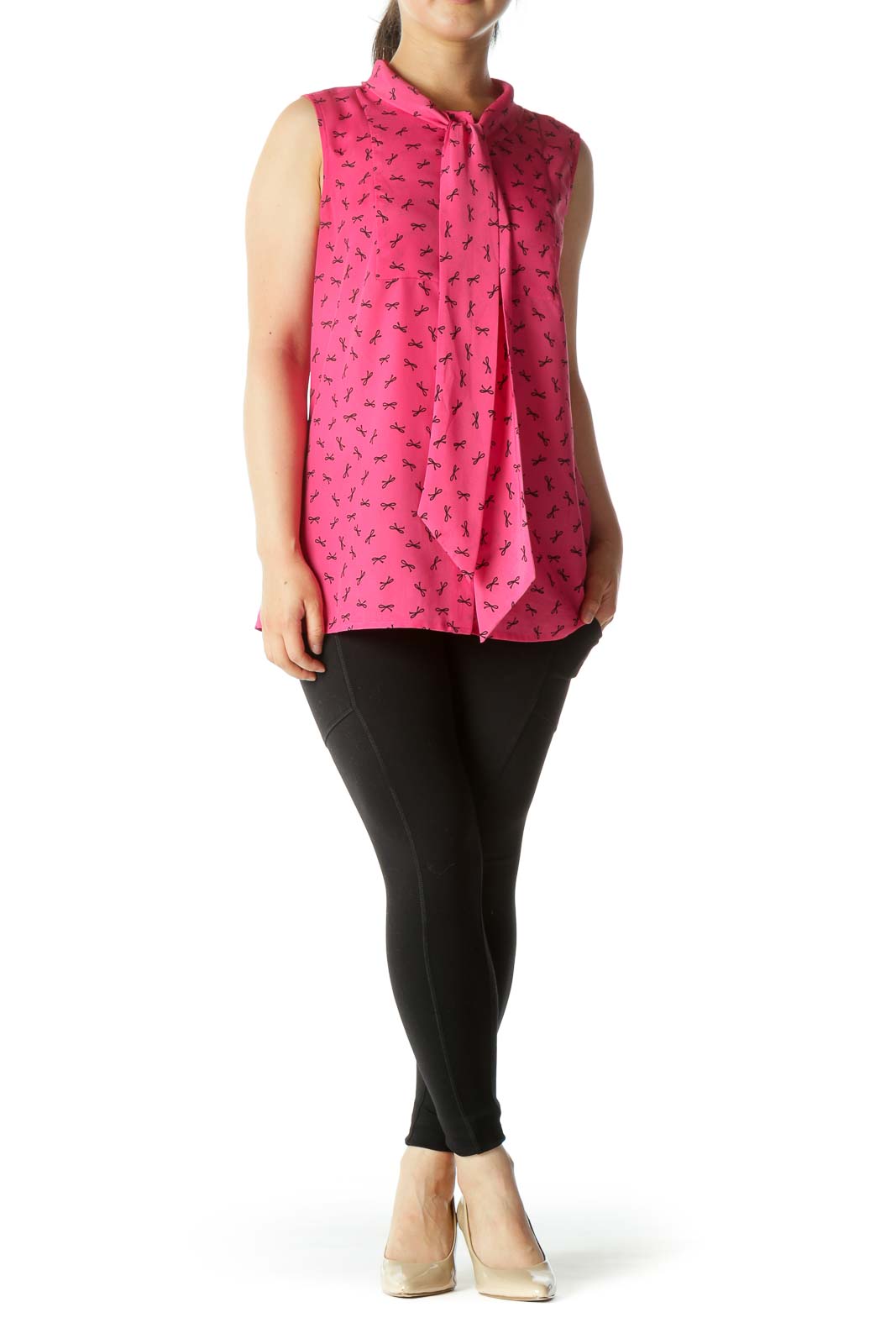 Pink Sleeveless Tunic with Bow Pattern