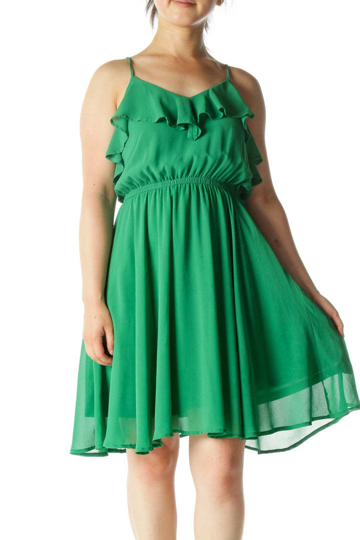 Green Ruffle Chiffon Midi Dress