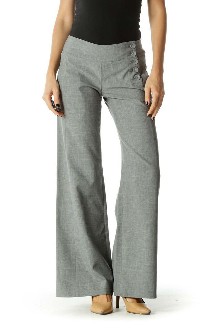 Gray Buttoned Details Wide Leg Pants