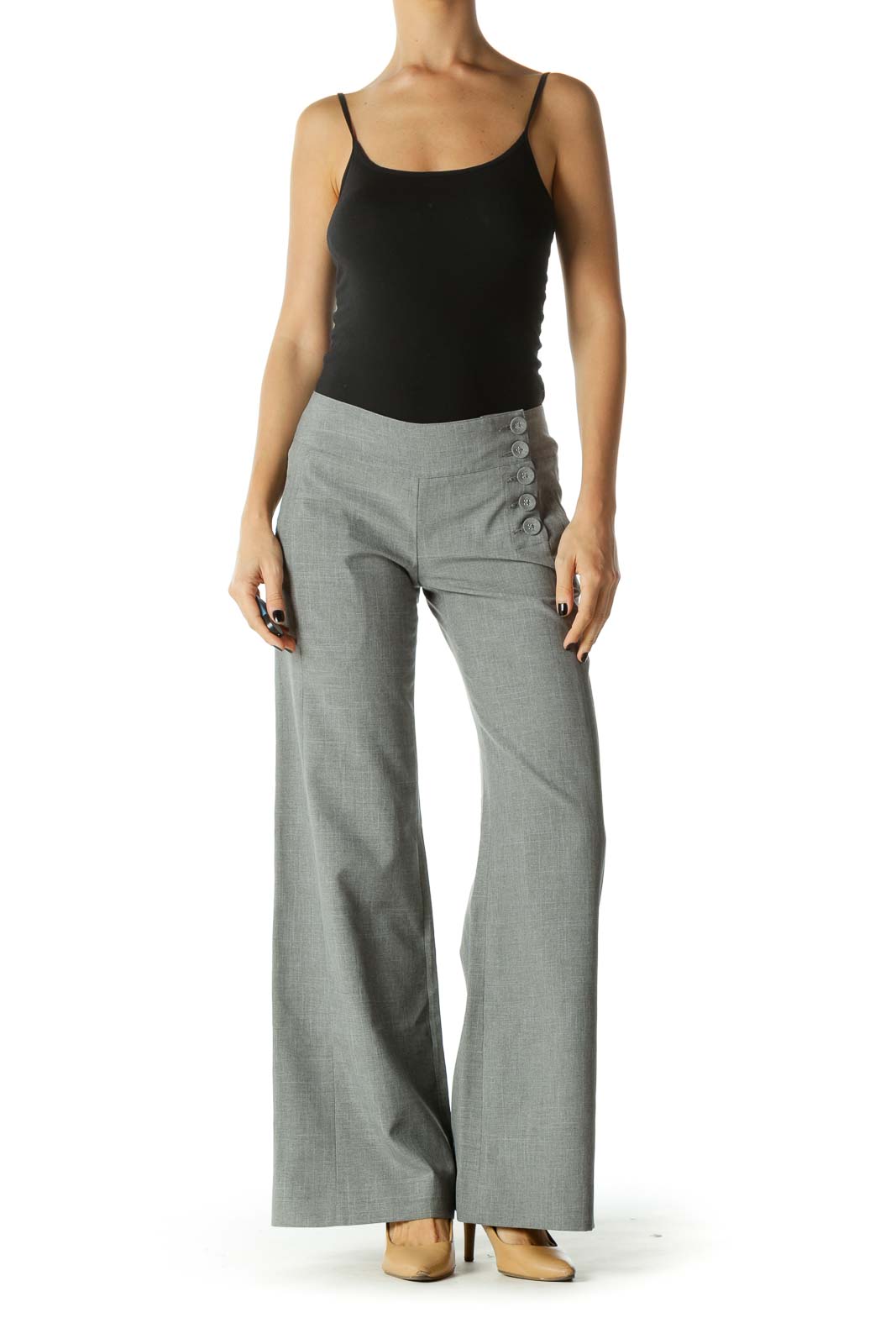 Gray Buttoned Details Wide Leg Pants