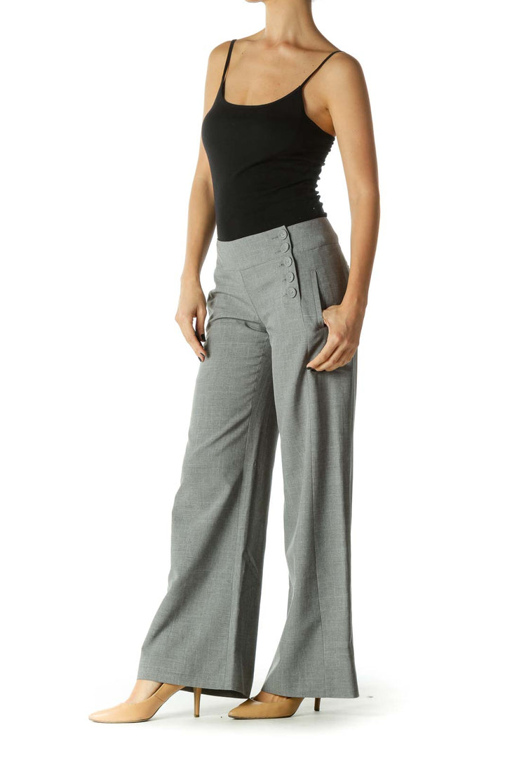 Gray Buttoned Details Wide Leg Pants