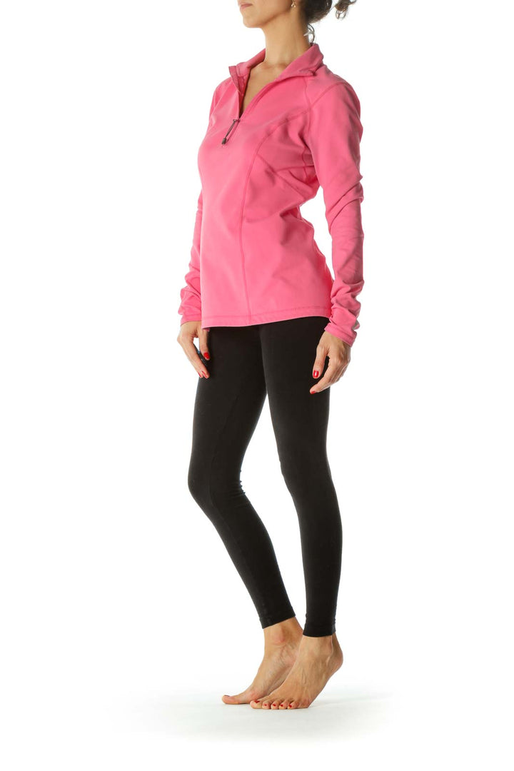 Pink Zippered Sport Long Sleeves Top