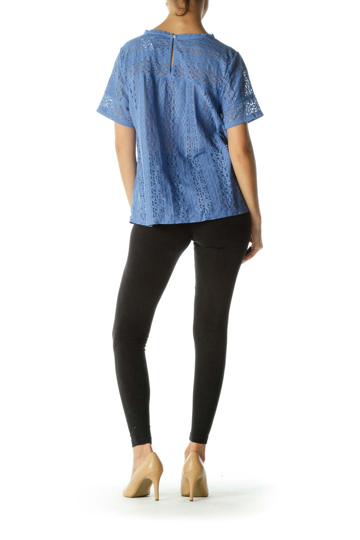 Blue Embroidered Lace Top