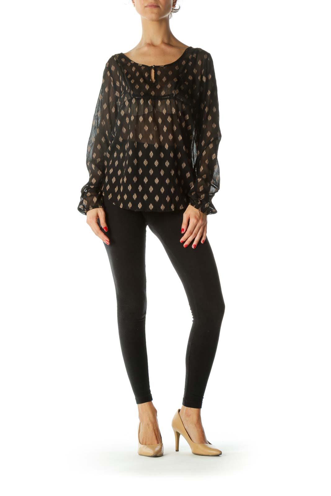 Black Pattern Sheer Blouse