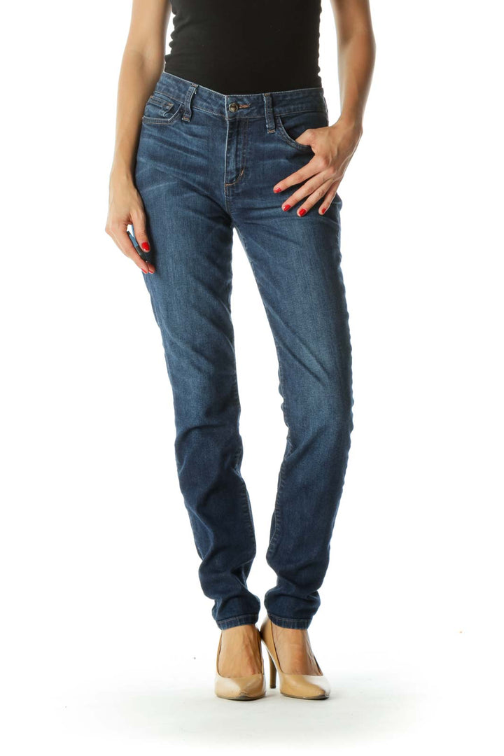 Blue Dark-Wash Stretch Slim-Fit Jeans