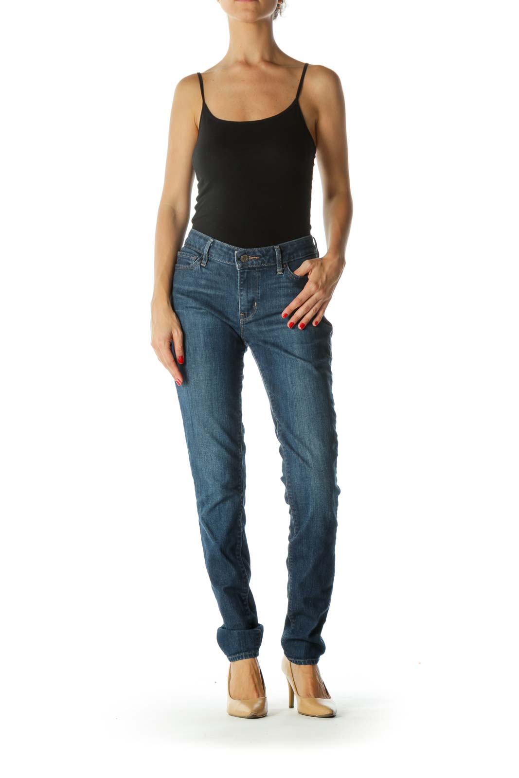 Blue Medium-Wash Stretch Skinny Jeans