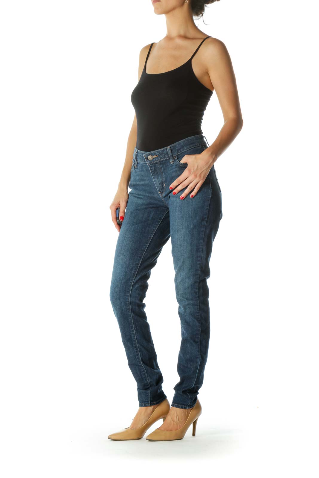 Blue Medium-Wash Stretch Skinny Jeans