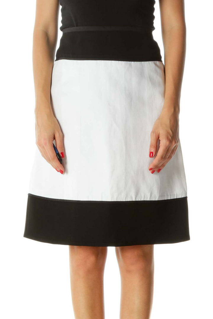 White Black Wool and Cotton Mixed Media A-Line Designer Skirt