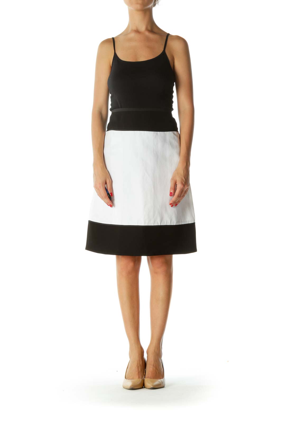 White Black Wool and Cotton Mixed Media A-Line Designer Skirt