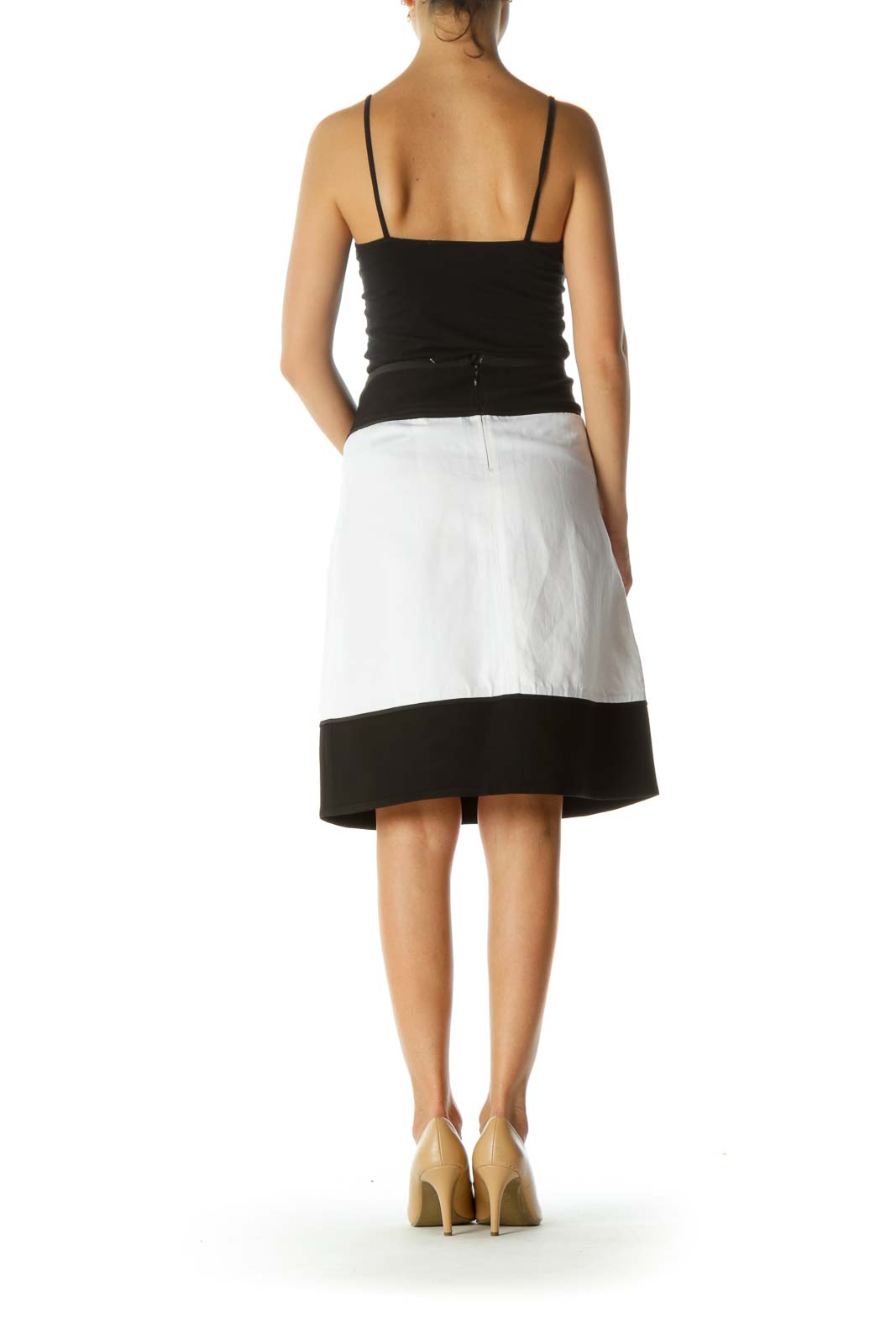 White Black Wool and Cotton Mixed Media A-Line Designer Skirt