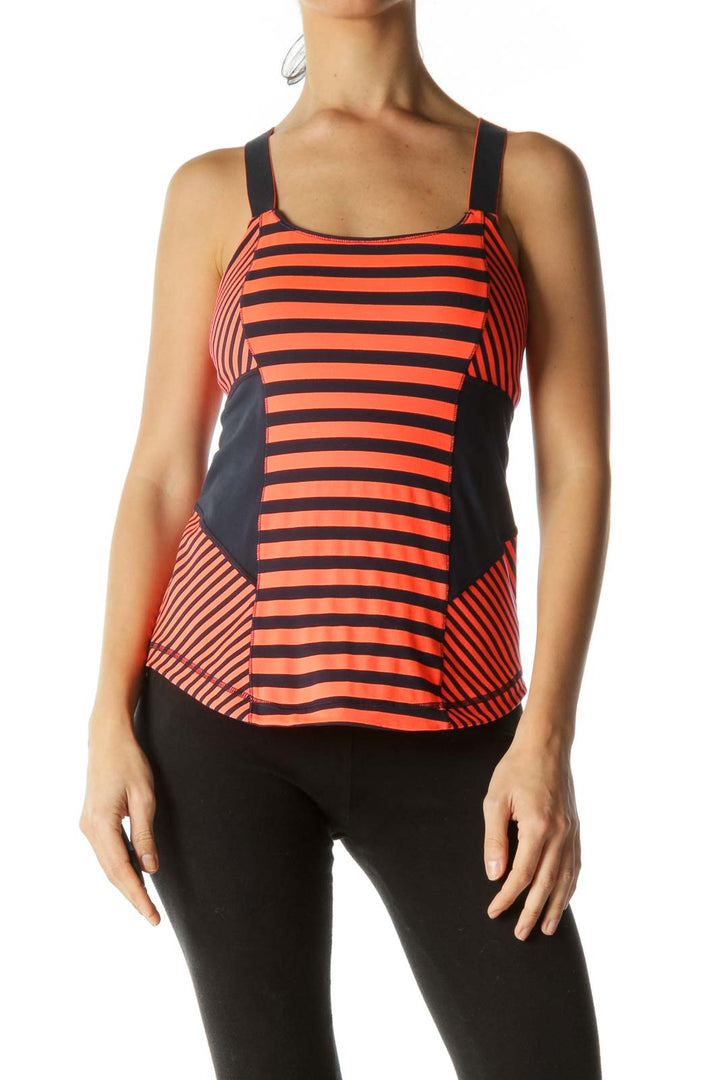 Orange Navy Striped Sport Top