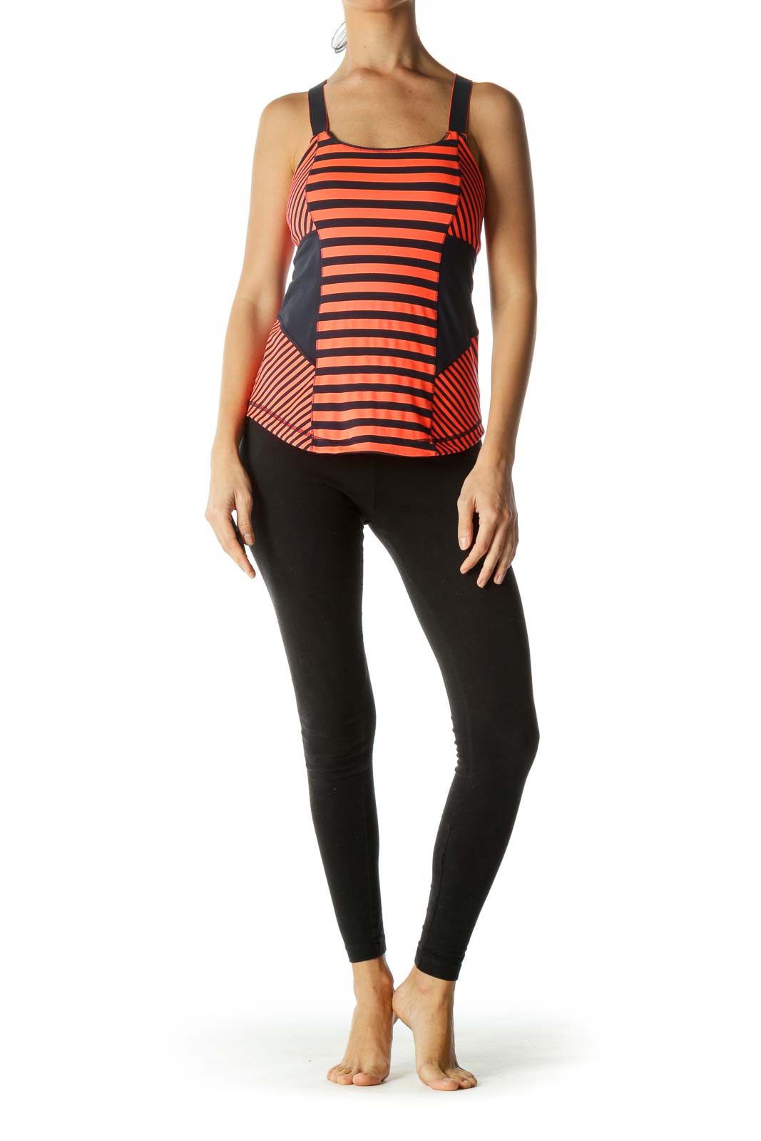 Orange Navy Striped Sport Top