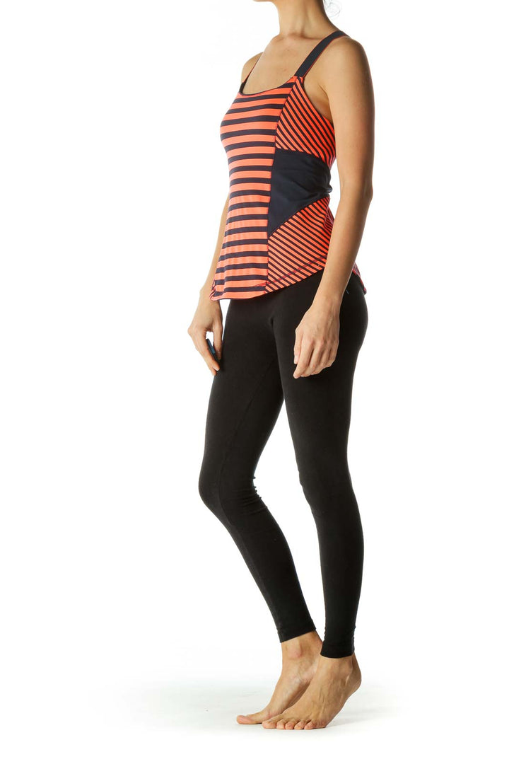 Orange Navy Striped Sport Top