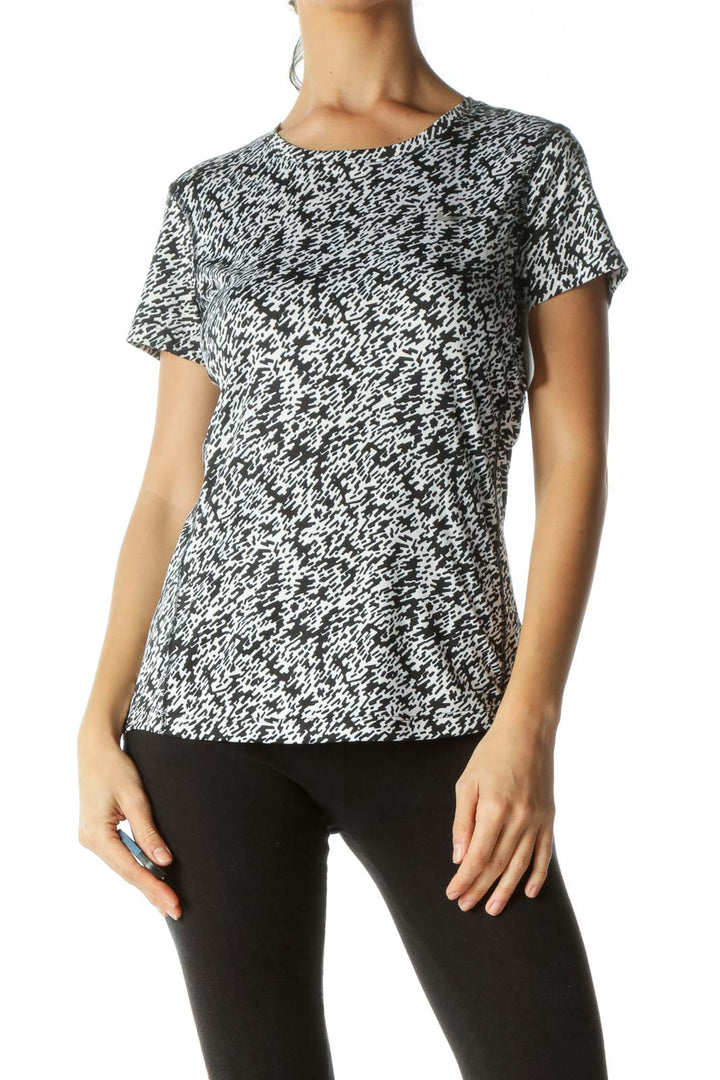 Black White Pattern Sporty Top