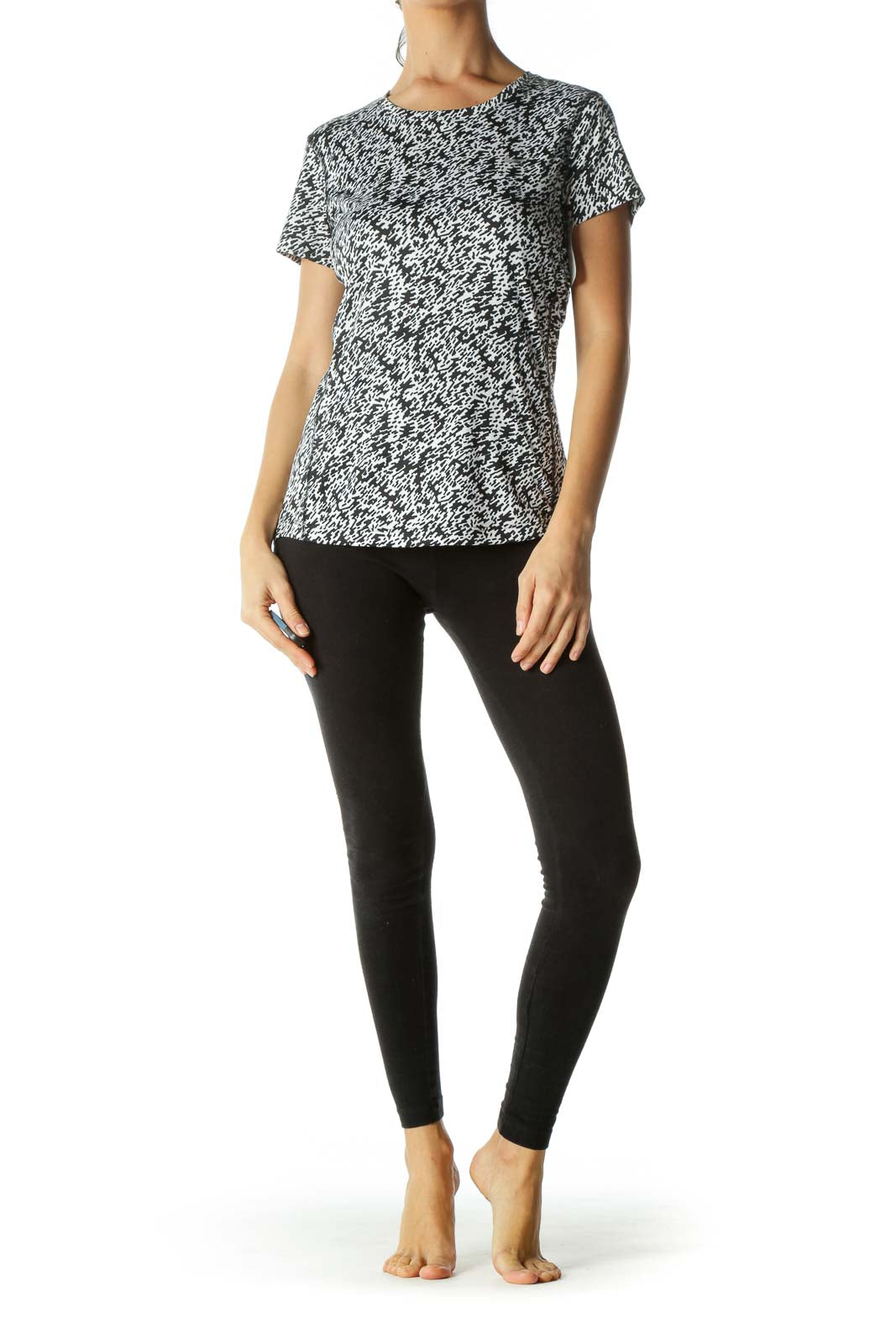 Black White Pattern Sporty Top