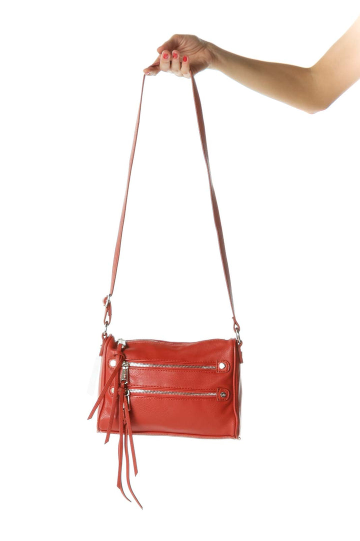 Burnt Orange Zippered Tassels Crossbody Bag