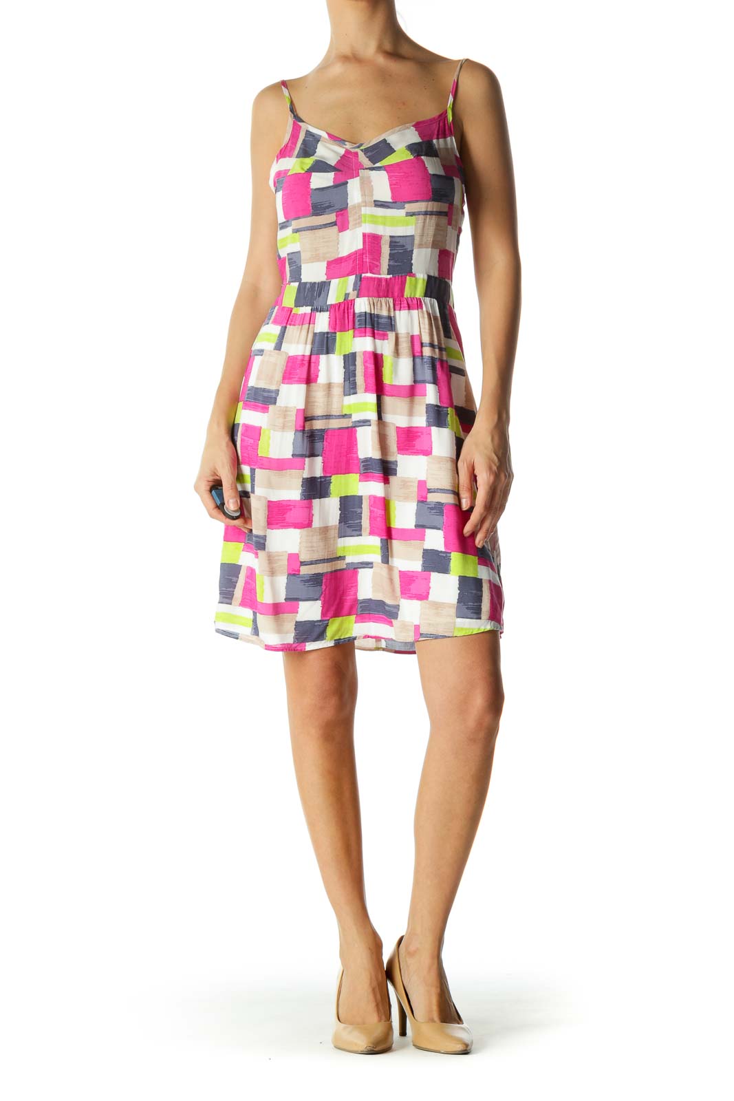 Multicolor Geo Pattern Cami Dress