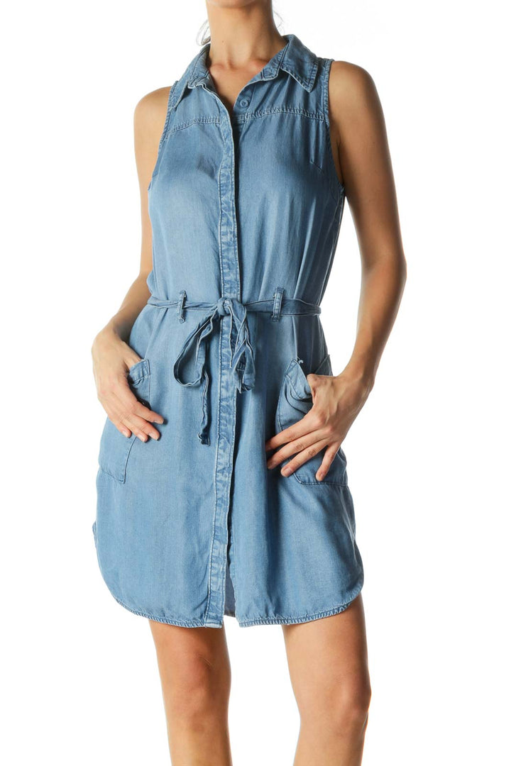 Denim Blue Waist-Tie Vest Dress