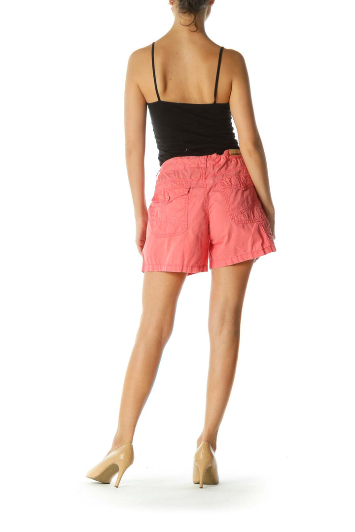 Coral Pink 100% Cotton Pocketed Braided-Drawstring Shorts