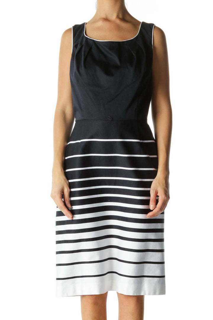 Navy White Striped Midi Day Dress