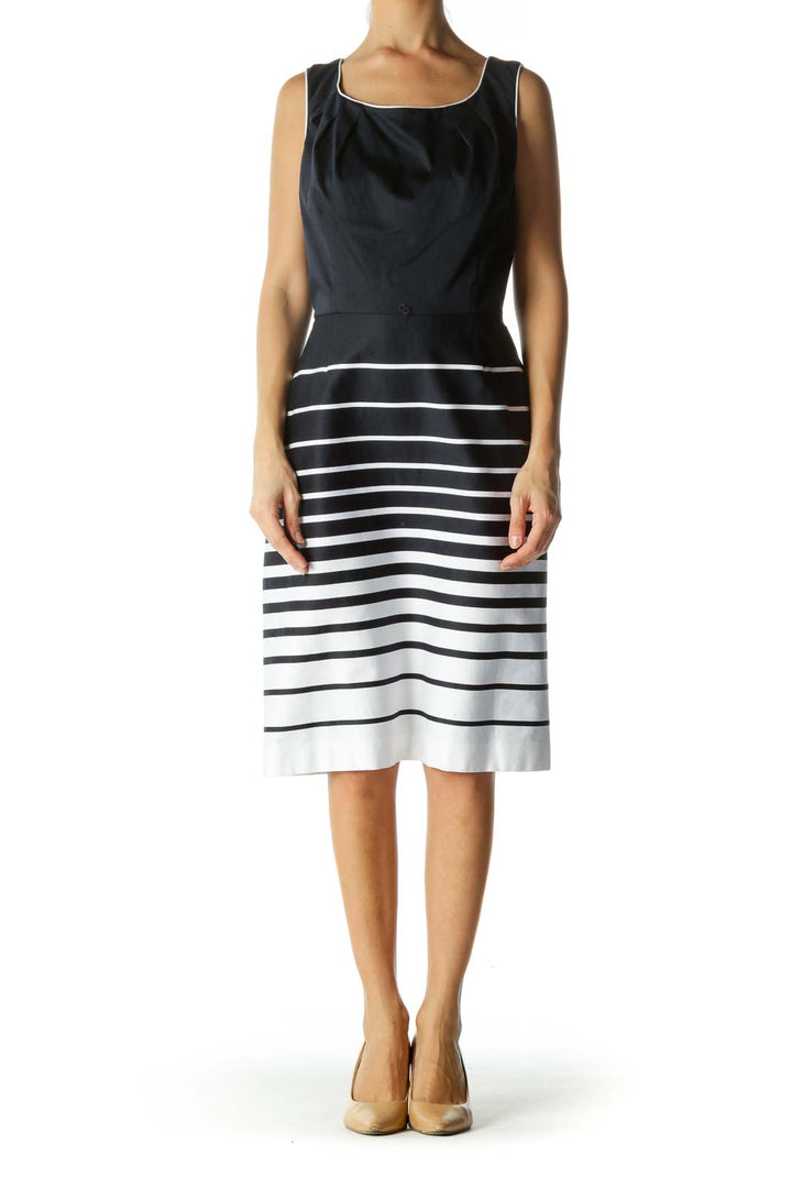 Navy White Striped Midi Day Dress