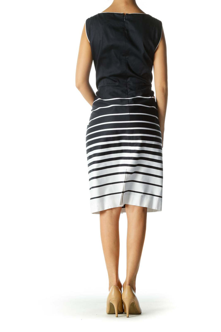 Navy White Striped Midi Day Dress