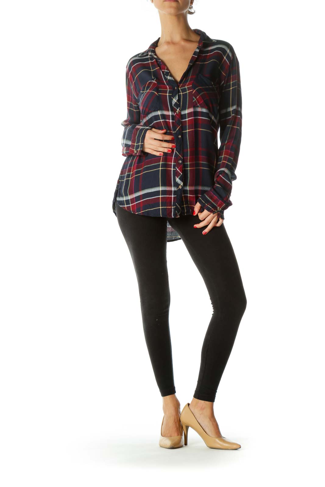 Multicolored Plaid Buttoned Long-Sleeve Pocketed Shirt