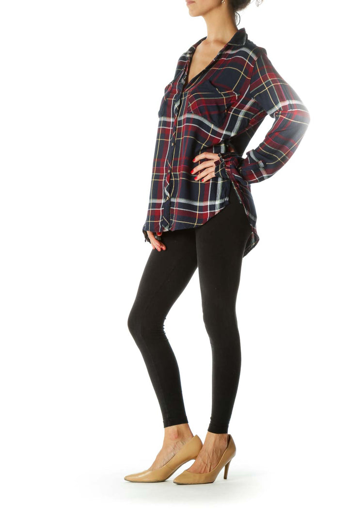 Multicolored Plaid Buttoned Long-Sleeve Pocketed Shirt