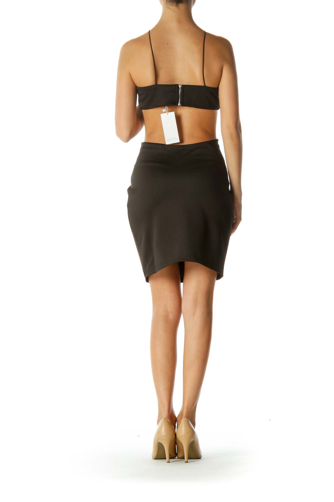 Black V-Neck Structured-Upper Cut-Out Cocktail Dress