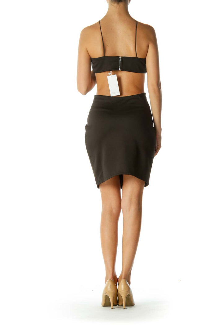 Black V-Neck Structured-Upper Cut-Out Cocktail Dress