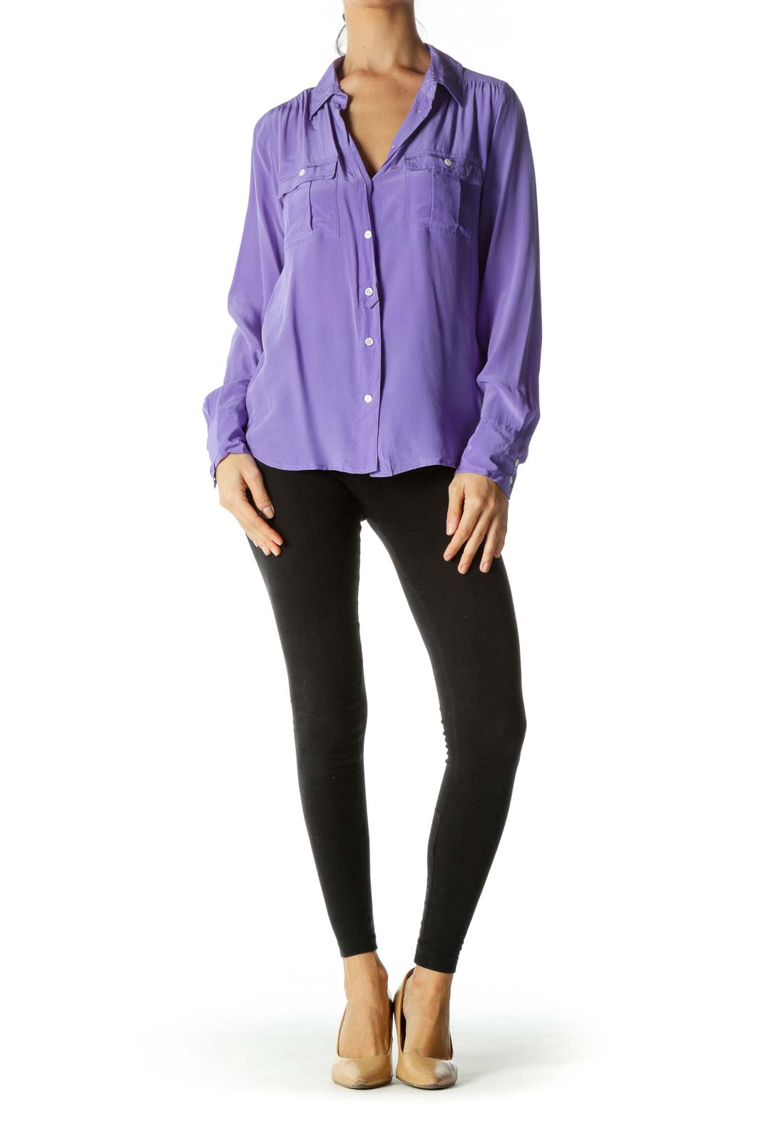 Purple 100% Silk Buttoned Pockets Shirt