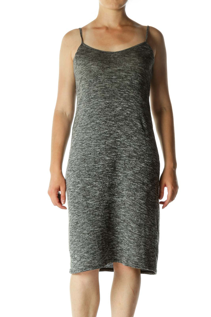 Gray V-neck Jersey-Knit Dress