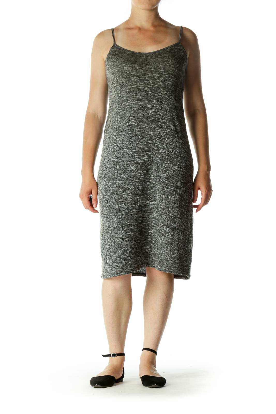 Gray V-neck Jersey-Knit Dress