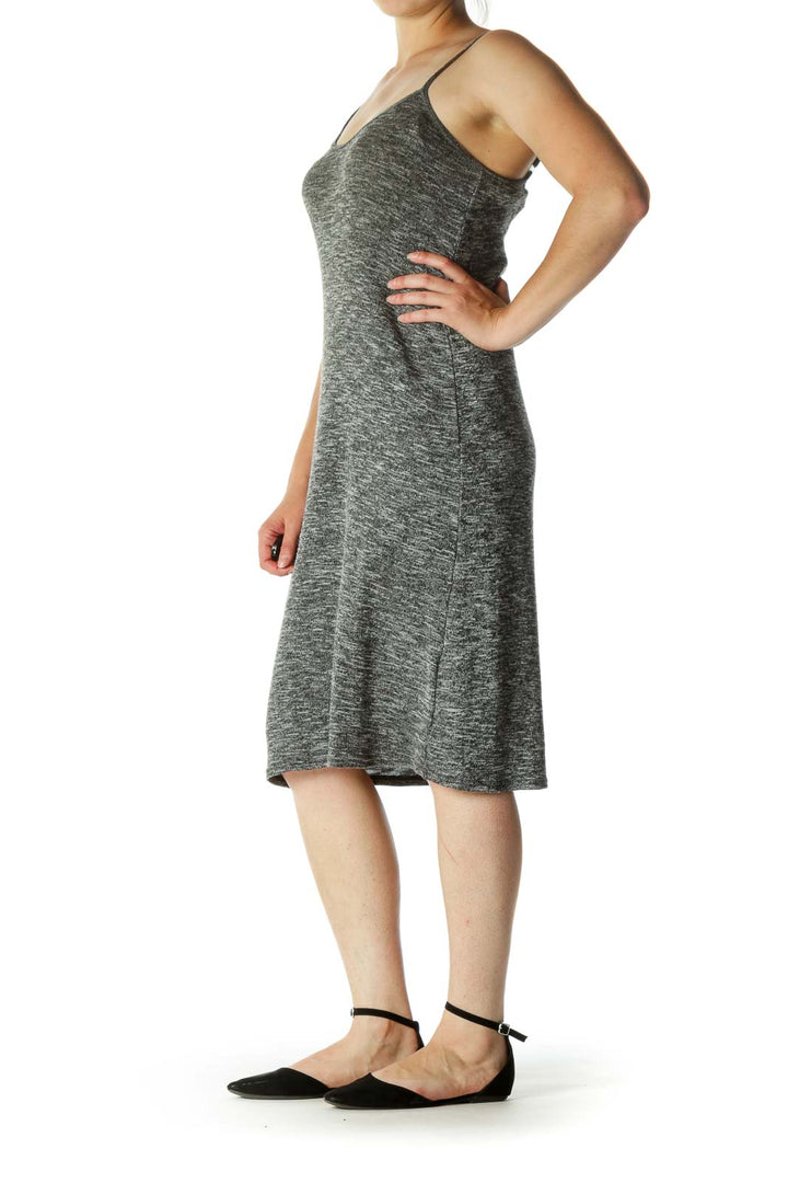 Gray V-neck Jersey-Knit Dress