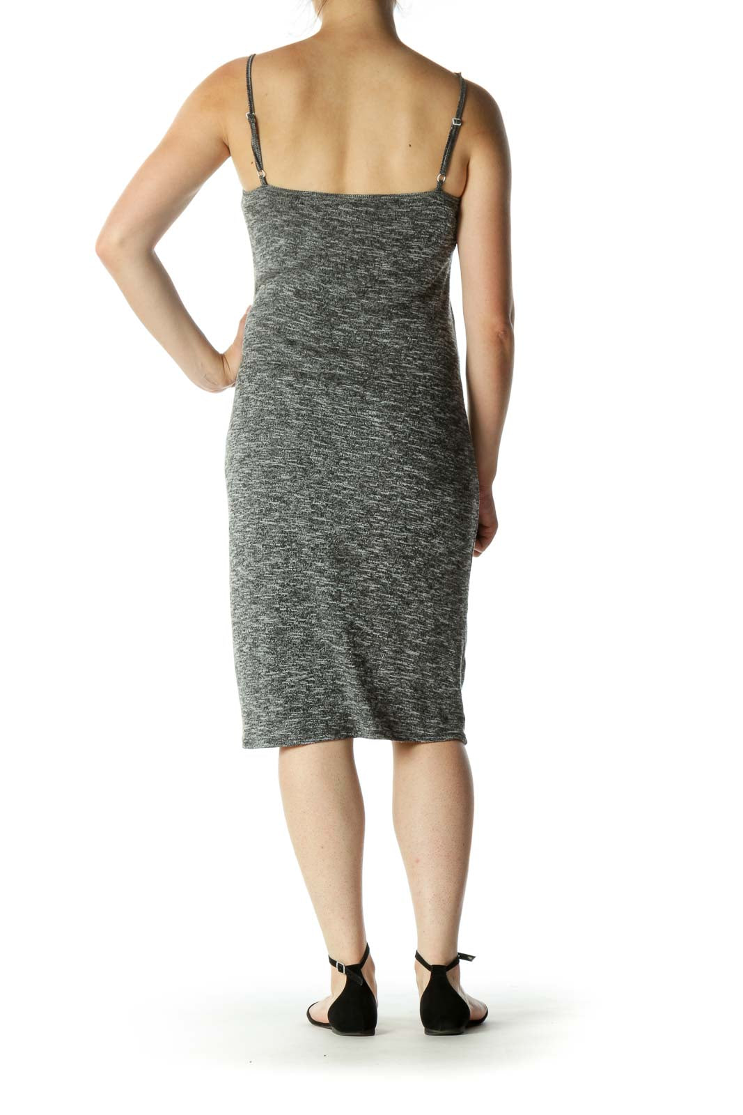 Gray V-neck Jersey-Knit Dress